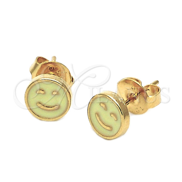 Arete Dormilona 02.64.0313 *PROMO* Oro Laminado, Diseño de Carita Feliz, Esmaltado Amarillo, Tono Dorado