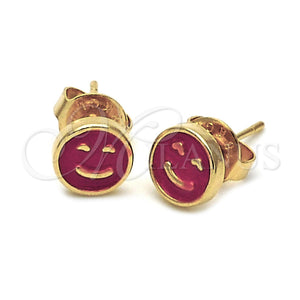 Arete Dormilona 02.64.0314 *PROMO* Oro Laminado, Diseño de Carita Feliz, Esmaltado Rojo, Tono Dorado
