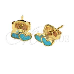 Arete Dormilona 02.64.0323 *PROMO* Oro Laminado, Diseño de Corazón, Esmaltado Turquesa, Tono Dorado