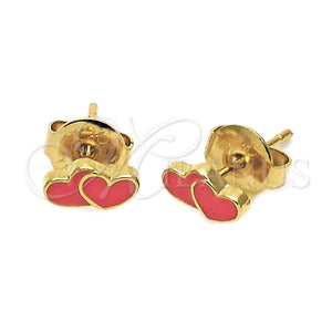 Arete Dormilona 02.64.0324 *PROMO* Oro Laminado, Diseño de Corazón, Esmaltado Naranja, Tono Dorado