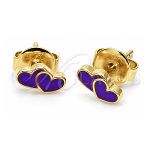 Arete Dormilona 02.64.0328 *PROMO* Oro Laminado, Diseño de Corazón, Esmaltado Violeta, Tono Dorado