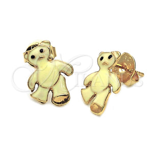 Arete Dormilona 02.64.0329 *PROMO* Oro Laminado, Diseño de Osito, Esmaltado Amarillo, Tono Dorado