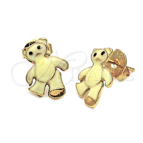Arete Dormilona 02.64.0329 *PROMO* Oro Laminado, Diseño de Osito, Esmaltado Amarillo, Tono Dorado