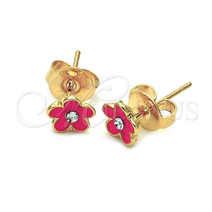 Arete Dormilona 02.64.0332 *PROMO* Oro Laminado, Diseño de Flor, con Blanca Cristal, Esmaltado Naranja, Tono Dorado