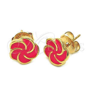 Arete Dormilona 02.64.0338 *PROMO* Oro Laminado, Diseño de Flor, Esmaltado Naranja, Tono Dorado
