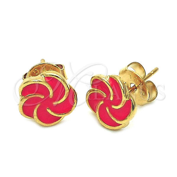 Arete Dormilona 02.64.0338 *PROMO* Oro Laminado, Diseño de Flor, Esmaltado Naranja, Tono Dorado