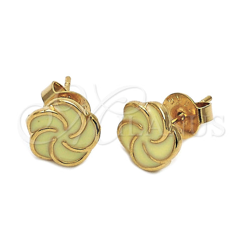 Arete Dormilona 02.64.0339 *PROMO* Oro Laminado, Diseño de Flor, Esmaltado Amarillo, Tono Dorado