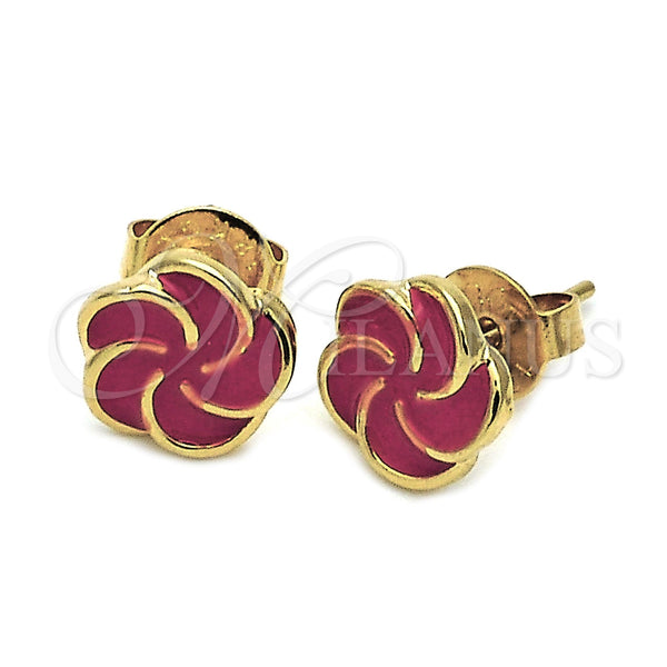 Arete Dormilona 02.64.0340 *PROMO* Oro Laminado, Diseño de Flor, Esmaltado Rojo, Tono Dorado