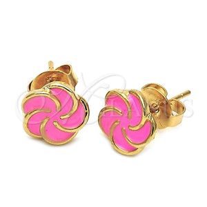 Arete Dormilona 02.64.0341 *PROMO* Oro Laminado, Diseño de Flor, Esmaltado Rosado, Tono Dorado