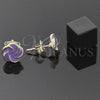 Arete Dormilona 02.64.0342 *PROMO* Oro Laminado, Diseño de Flor, Esmaltado Violeta, Tono Dorado