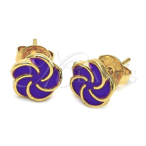 Arete Dormilona 02.64.0342 *PROMO* Oro Laminado, Diseño de Flor, Esmaltado Violeta, Tono Dorado