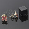 Arete Dormilona 02.64.0344 *PROMO* Oro Laminado, Diseño de Flor, Esmaltado Naranja, Tono Dorado