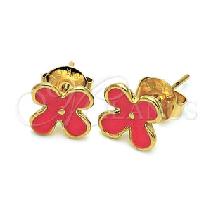 Arete Dormilona 02.64.0344 *PROMO* Oro Laminado, Diseño de Flor, Esmaltado Naranja, Tono Dorado