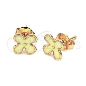 Arete Dormilona 02.64.0345 *PROMO* Oro Laminado, Diseño de Flor, Esmaltado Amarillo, Tono Dorado