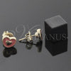 Arete Dormilona 02.64.0350 *PROMO* Oro Laminado, Diseño de Corazón, Esmaltado Naranja, Tono Dorado
