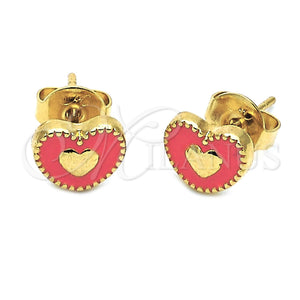 Arete Dormilona 02.64.0350 *PROMO* Oro Laminado, Diseño de Corazón, Esmaltado Naranja, Tono Dorado