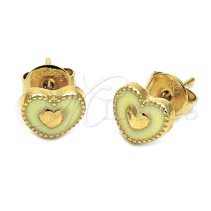 Arete Dormilona 02.64.0351 *PROMO* Oro Laminado, Diseño de Corazón, Esmaltado Amarillo, Tono Dorado