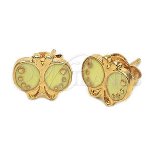 Arete Dormilona 02.64.0357 *PROMO* Oro Laminado, Diseño de Mariposa, Esmaltado Verde, Tono Dorado