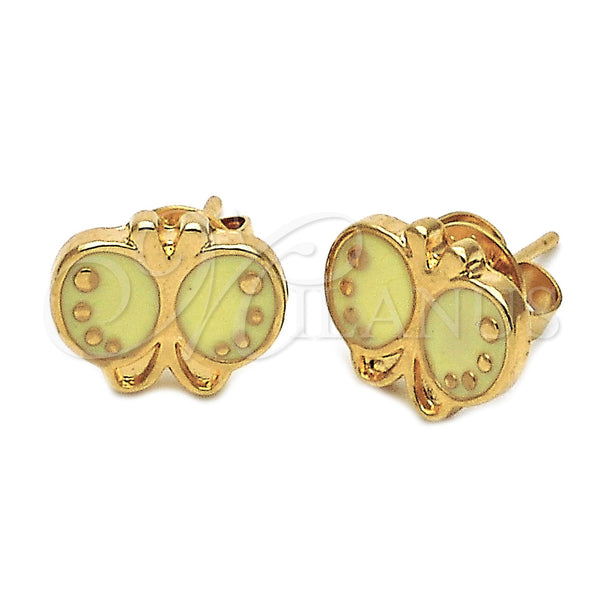 Arete Dormilona 02.64.0357 *PROMO* Oro Laminado, Diseño de Mariposa, Esmaltado Verde, Tono Dorado