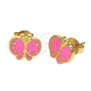 Arete Dormilona 02.64.0359 *PROMO* Oro Laminado, Diseño de Mariposa, Esmaltado Rosado, Tono Dorado