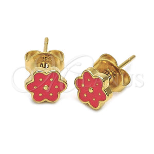 Arete Dormilona 02.64.0362 *PROMO* Oro Laminado, Diseño de Flor, Esmaltado Naranja, Tono Dorado