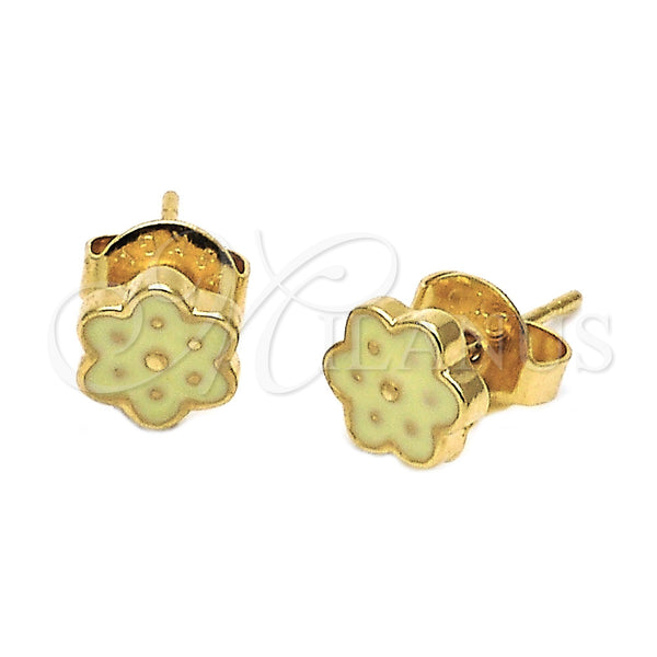 Arete Dormilona 02.64.0363 *PROMO* Oro Laminado, Diseño de Flor, Esmaltado Amarillo, Tono Dorado