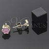 Arete Dormilona 02.64.0365 *PROMO* Oro Laminado, Diseño de Flor, Esmaltado Rosado, Tono Dorado
