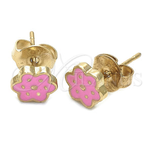 Arete Dormilona 02.64.0365 *PROMO* Oro Laminado, Diseño de Flor, Esmaltado Rosado, Tono Dorado