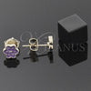 Arete Dormilona 02.64.0366 *PROMO* Oro Laminado, Diseño de Flor, Esmaltado Violeta, Tono Dorado