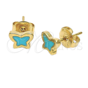 Arete Dormilona 02.64.0367 *PROMO* Oro Laminado, Diseño de Mariposa, Esmaltado Turquesa, Tono Dorado