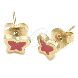 Arete Dormilona 02.64.0368 *PROMO* Oro Laminado, Diseño de Mariposa, Esmaltado Rosado, Tono Dorado