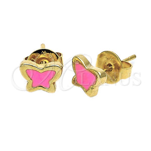 Arete Dormilona 02.64.0371 *PROMO* Oro Laminado, Diseño de Mariposa, Esmaltado Rosado Oscuro, Tono Dorado