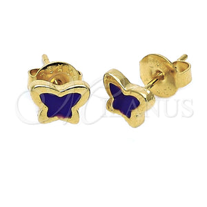 Arete Dormilona 02.64.0372 *PROMO* Oro Laminado, Diseño de Mariposa, Esmaltado Violeta, Tono Dorado