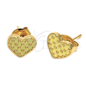 Arete Dormilona 02.64.0375 *PROMO* Oro Laminado, Diseño de Corazón, Esmaltado Verde, Tono Dorado