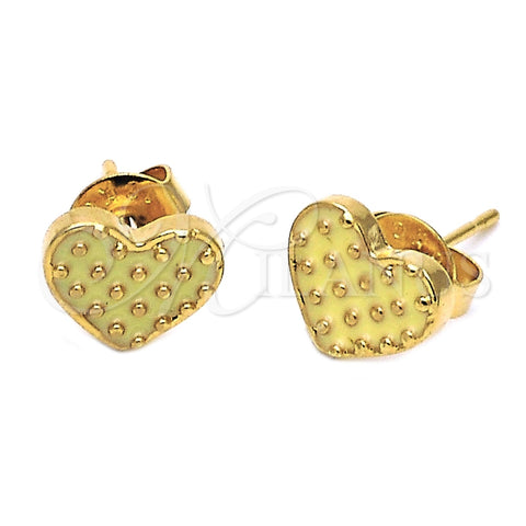 Arete Dormilona 02.64.0375 *PROMO* Oro Laminado, Diseño de Corazón, Esmaltado Verde, Tono Dorado