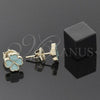 Arete Dormilona 02.64.0379 *PROMO* Oro Laminado, Diseño de Flor y Corazón, Esmaltado Turquesa, Tono Dorado