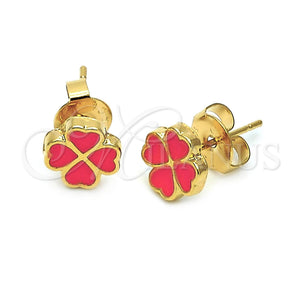Arete Dormilona 02.64.0380 *PROMO* Oro Laminado, Diseño de Flor, Esmaltado Naranja, Tono Dorado
