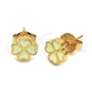Arete Dormilona 02.64.0381 *PROMO* Oro Laminado, Diseño de Flor, Esmaltado Blanco, Tono Dorado