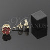 Arete Dormilona 02.64.0382 *PROMO* Oro Laminado, Diseño de Flor, Esmaltado Rojo, Tono Dorado