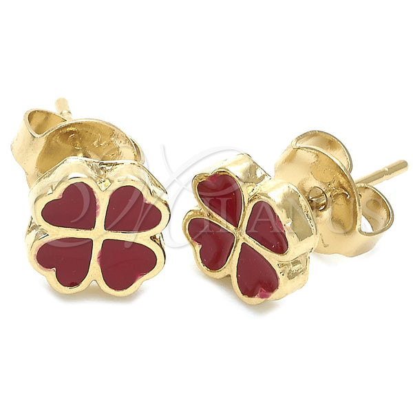 Arete Dormilona 02.64.0382 *PROMO* Oro Laminado, Diseño de Flor, Esmaltado Rojo, Tono Dorado