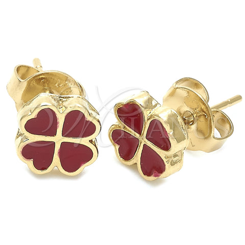 Arete Dormilona 02.64.0382 *PROMO* Oro Laminado, Diseño de Flor, Esmaltado Rojo, Tono Dorado