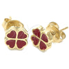 Arete Dormilona 02.64.0382 *PROMO* Oro Laminado, Diseño de Flor, Esmaltado Rojo, Tono Dorado