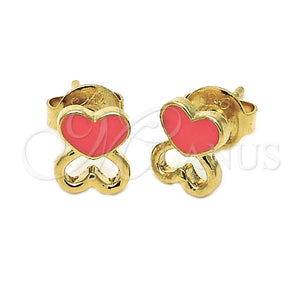 Arete Dormilona 02.64.0386 *PROMO* Oro Laminado, Diseño de Corazón, Esmaltado Naranja, Tono Dorado