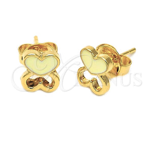 Arete Dormilona 02.64.0387 *PROMO* Oro Laminado, Diseño de Corazón, Esmaltado Negro, Tono Dorado