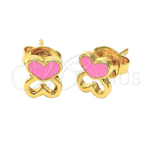 Arete Dormilona 02.64.0389 *PROMO* Oro Laminado, Diseño de Corazón, Esmaltado Rosado, Tono Dorado