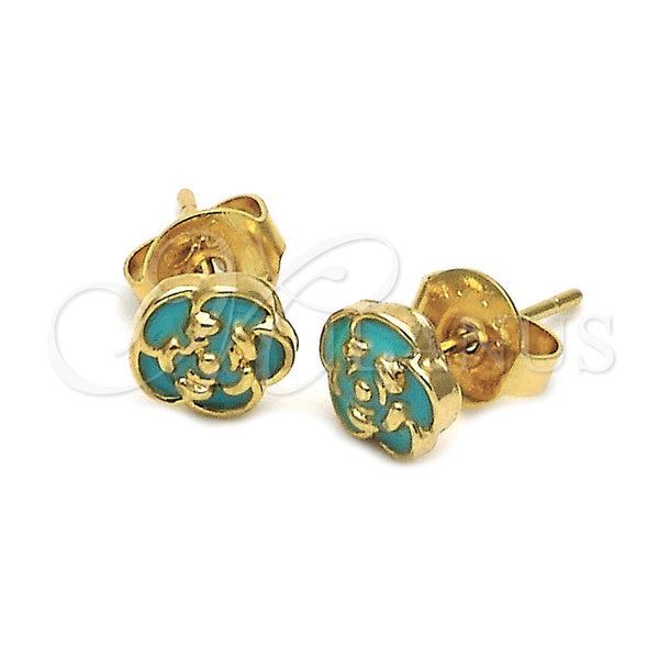 Arete Dormilona 02.64.0397 *PROMO* Oro Laminado, Diseño de Flor, Esmaltado Acqua, Tono Dorado