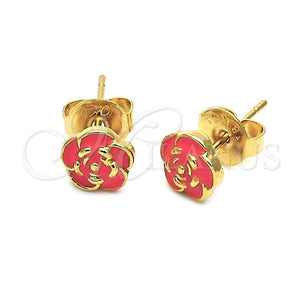 Arete Dormilona 02.64.0398 *PROMO* Oro Laminado, Diseño de Flor, Esmaltado Naranja, Tono Dorado