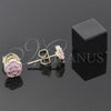 Arete Dormilona 02.64.0401 *PROMO* Oro Laminado, Diseño de Flor, Esmaltado Rosado, Tono Dorado