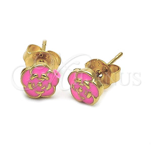 Arete Dormilona 02.64.0401 *PROMO* Oro Laminado, Diseño de Flor, Esmaltado Rosado, Tono Dorado