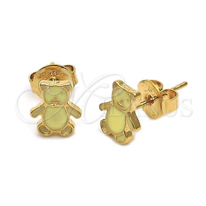 Arete Dormilona 02.64.0403 *PROMO* Oro Laminado, Diseño de Osito, Esmaltado Amarillo, Tono Dorado